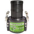 Green Leaf C Series Cam Lever Coupling, 3 in, Female x Hose Shank, Polypropylene, Black GLP300C